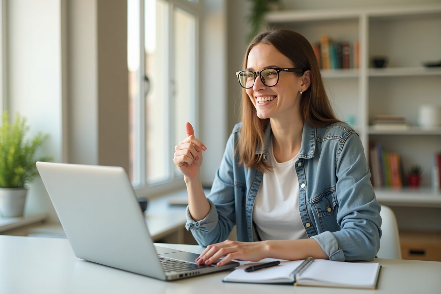 A childcare educator on a video call with another professional, smiling