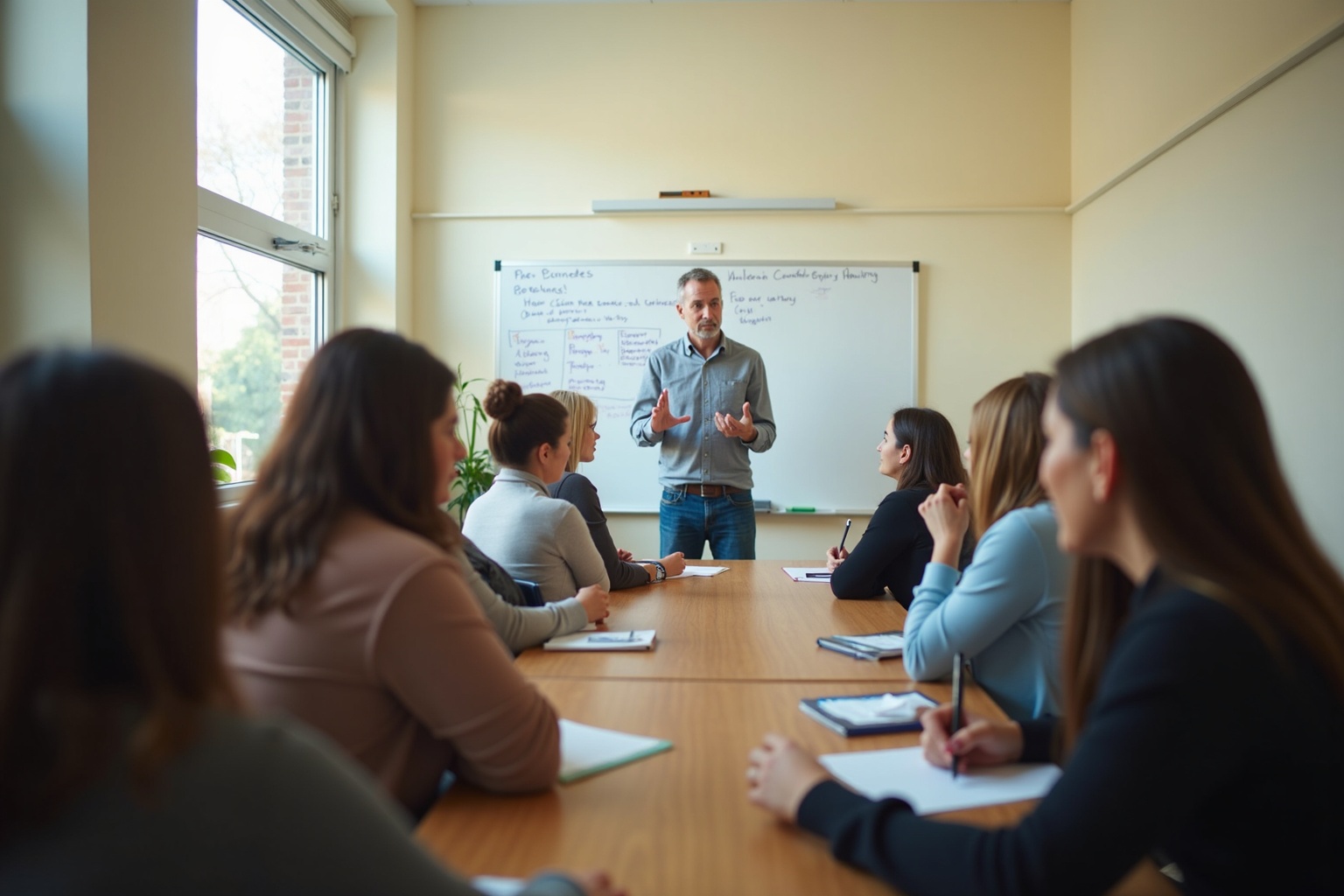 A man giving a training session to a small group of early childhood educators